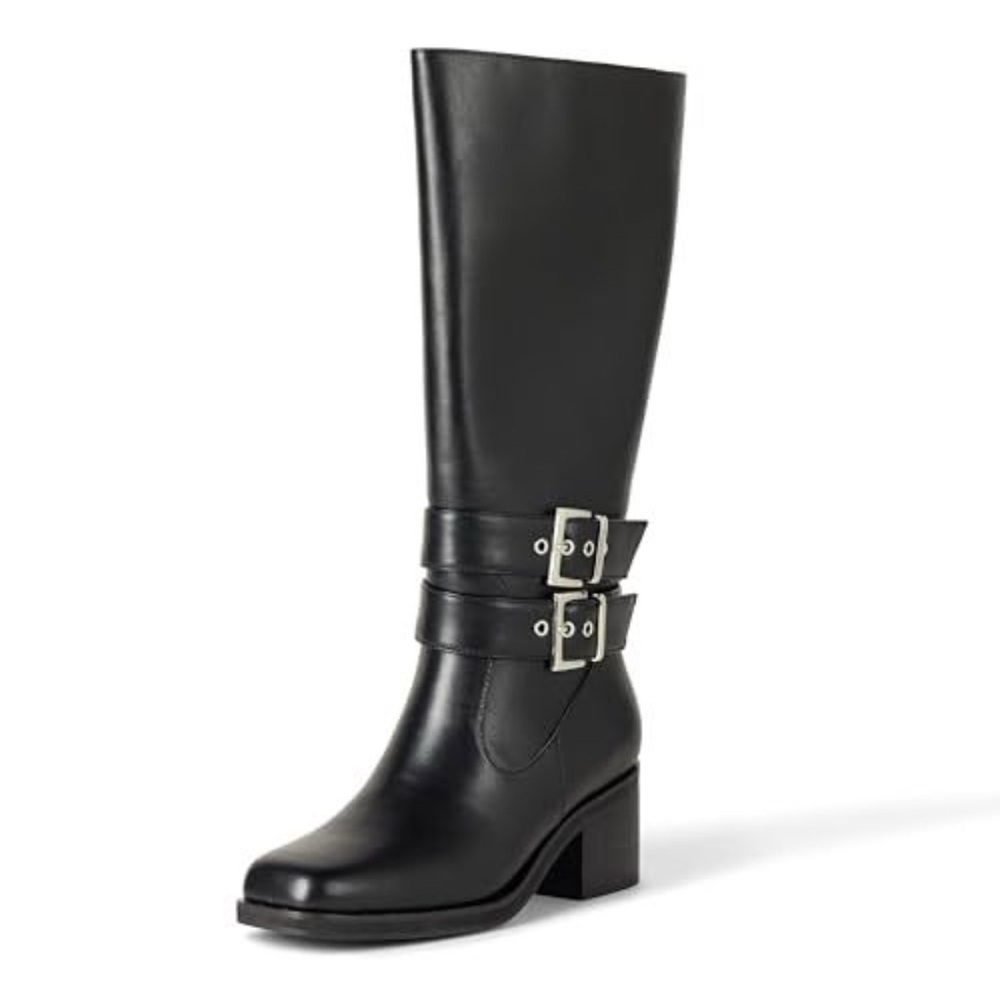 The Drop Women's Sage Tall Biker Boot with Buckles, Black, NWT size 7.5